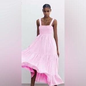 NWT! Beautiful baby pink Zara maxi dress with smocked top and tired skirt